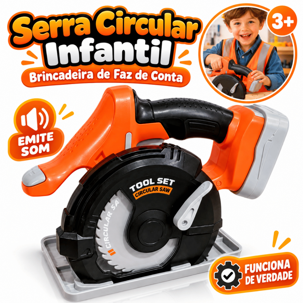 Serra Circular Infantil De Brinquedo Com Som Ferramenta Criança