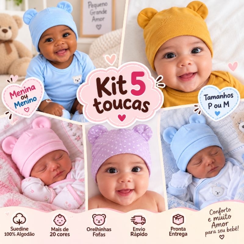 Toucas de Bebê Kit com 5 toucas