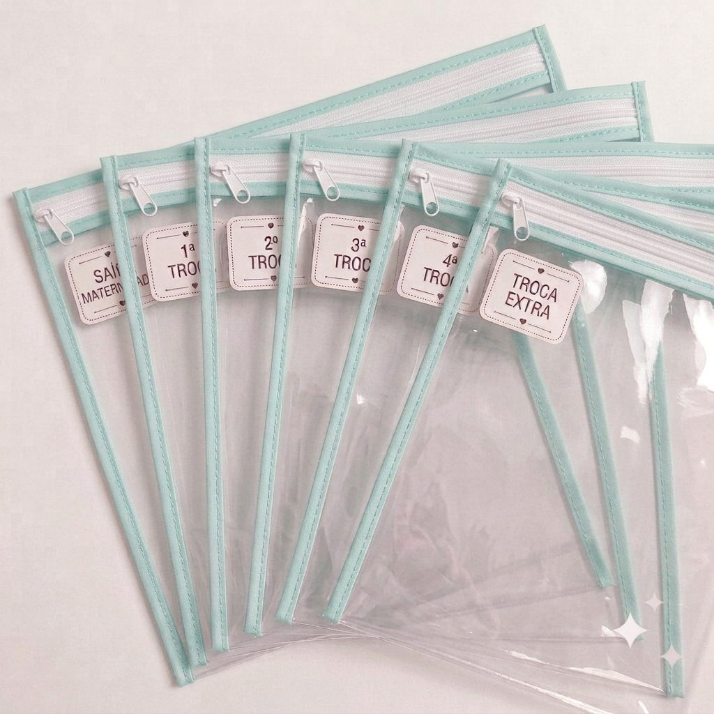 Kit 10 Saquinhos Maternidade Multiuso Organizador Nécessaire Envelope Com Zíper