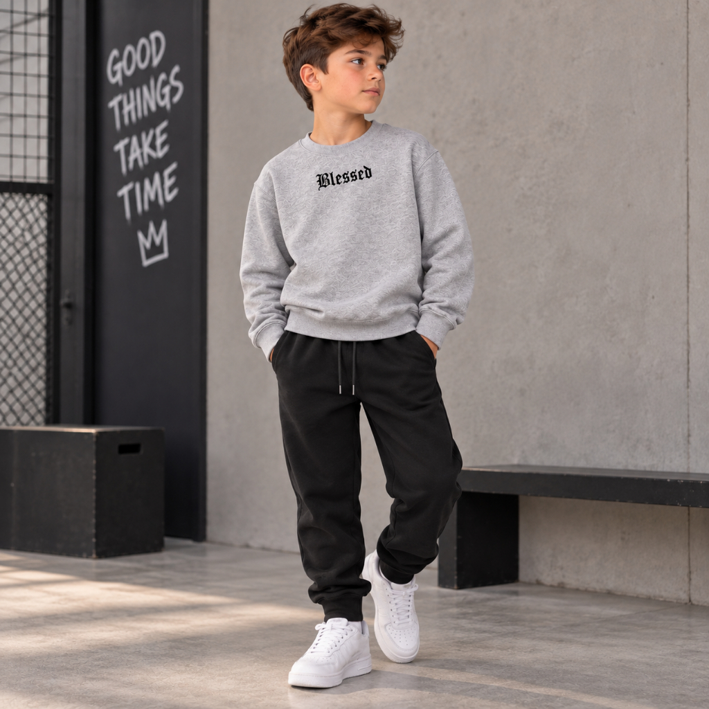 Conjunto Masculino Infantil Juvenil Moletom e calça masculino Blusa Gola redonda Moletom Calça de Moletom