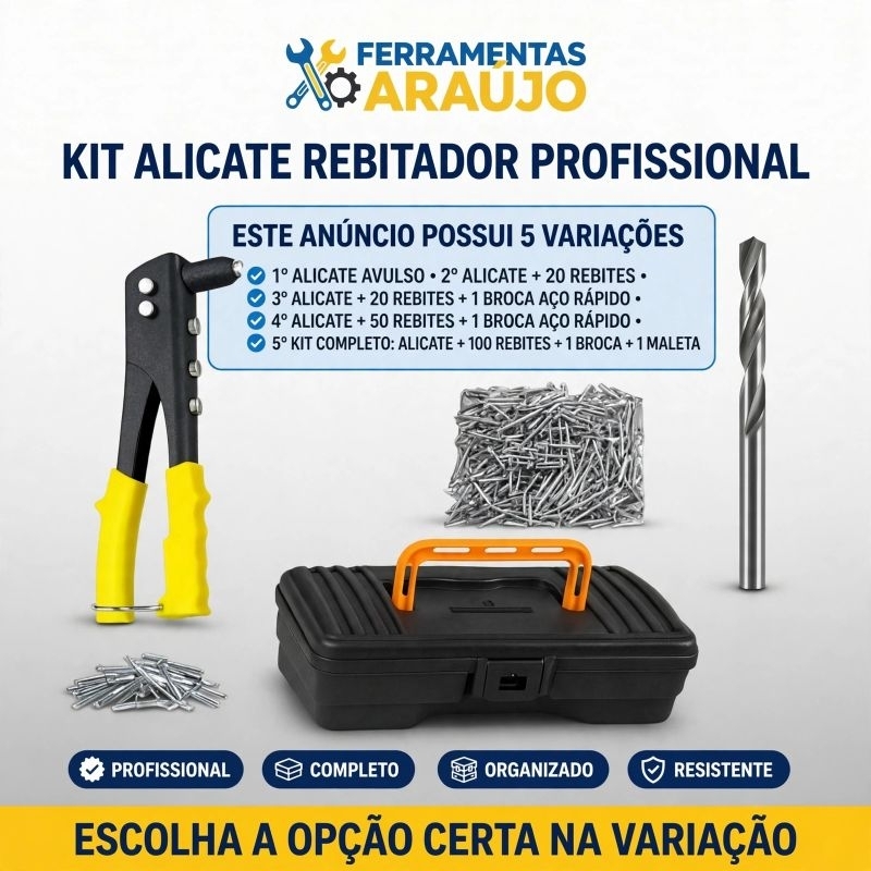 ALICATE REBITADOR COM  REBITES + BROCA DE AÇO RÁPIDO, REBITADEIRA ESSE ANÚNCIO POSSUI VARIAÇÕES