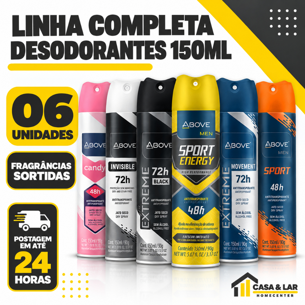 Kit 6 Desodorantes Above Antitranspirante Aerosol Diversas Fragrancias Masculino E Feminino 72h
