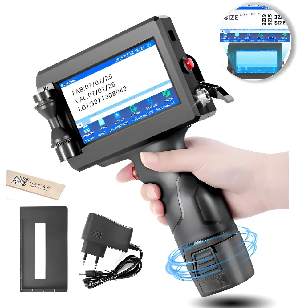 Impressora Portátil de Mão Jato de Tinta 12,7mm Com Cartucho | Imprime Data, Lote, QR Code, Código de Barras e Logotipo