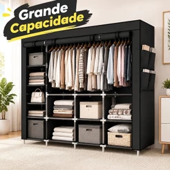 Guarda-Roupa de Tecido Portatil com Capa Anti Poeira Organizador Multicamadas para QuartoGuarda Roupa Dobrável Organizad