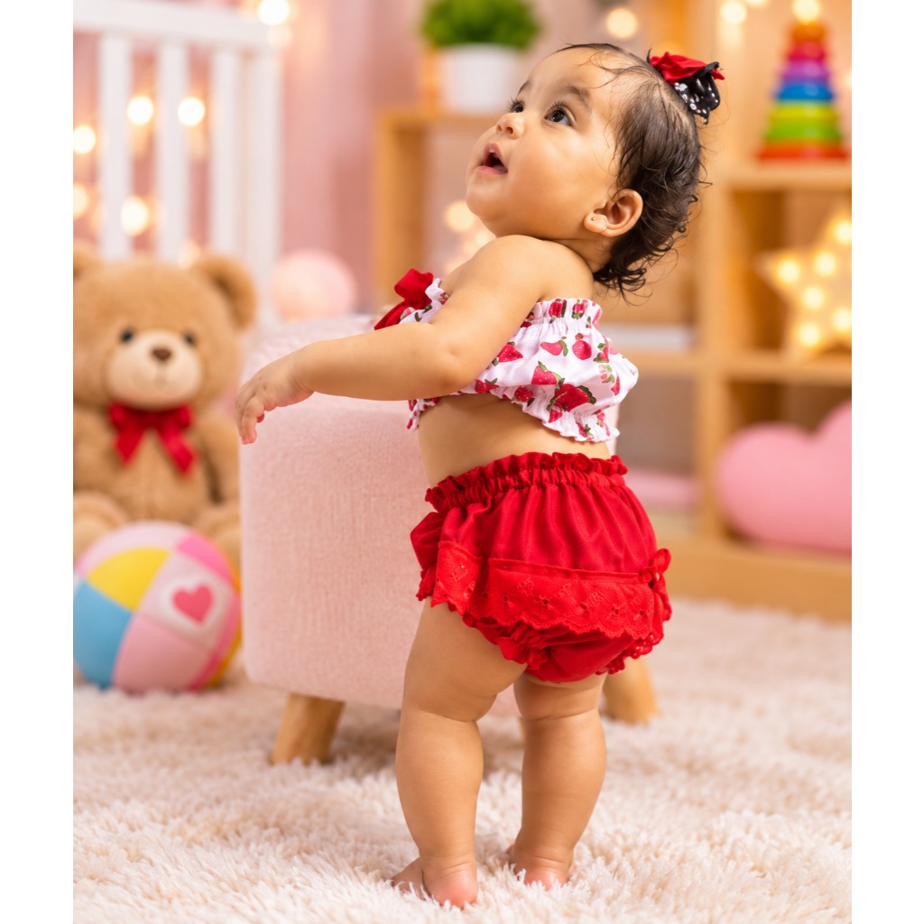 Kit  Calcinha Infantil Frufru - Tapa Fralda - Veste De 1 A 2 Anos