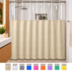 Cortina de Box para Banheiro Vinil Com Visor Retangular Transparente e Saia Lisa1,35x2m - Cores