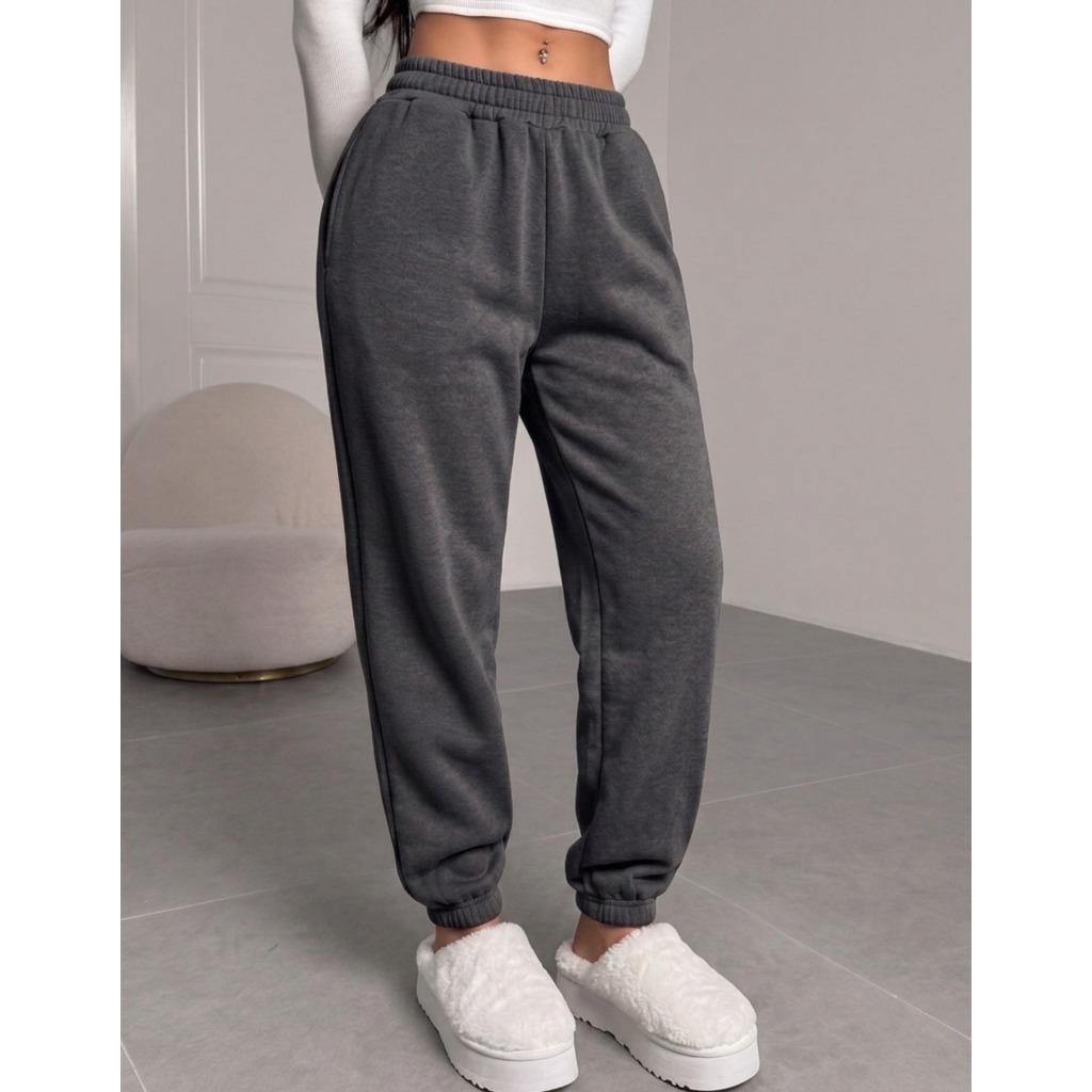 Calça Moletom Jogger Feminina Inverno Estilosa Cintura Alta