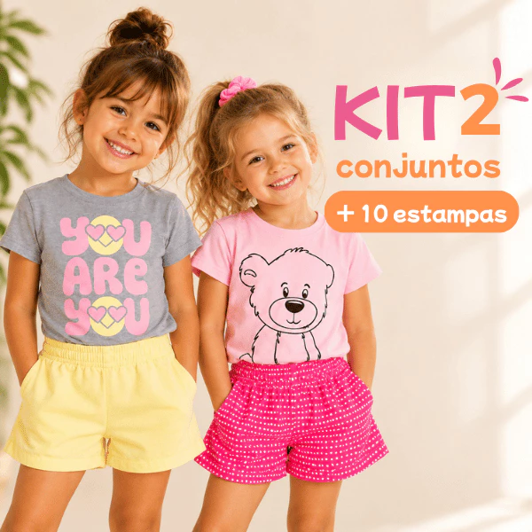 Kit 2 Conjuntos De Menina Verão Sortidos Roupa Infantil Kit 4 Peças (2 camisetas + 2 shorts) Confortável Dia a Dia — imagem 1