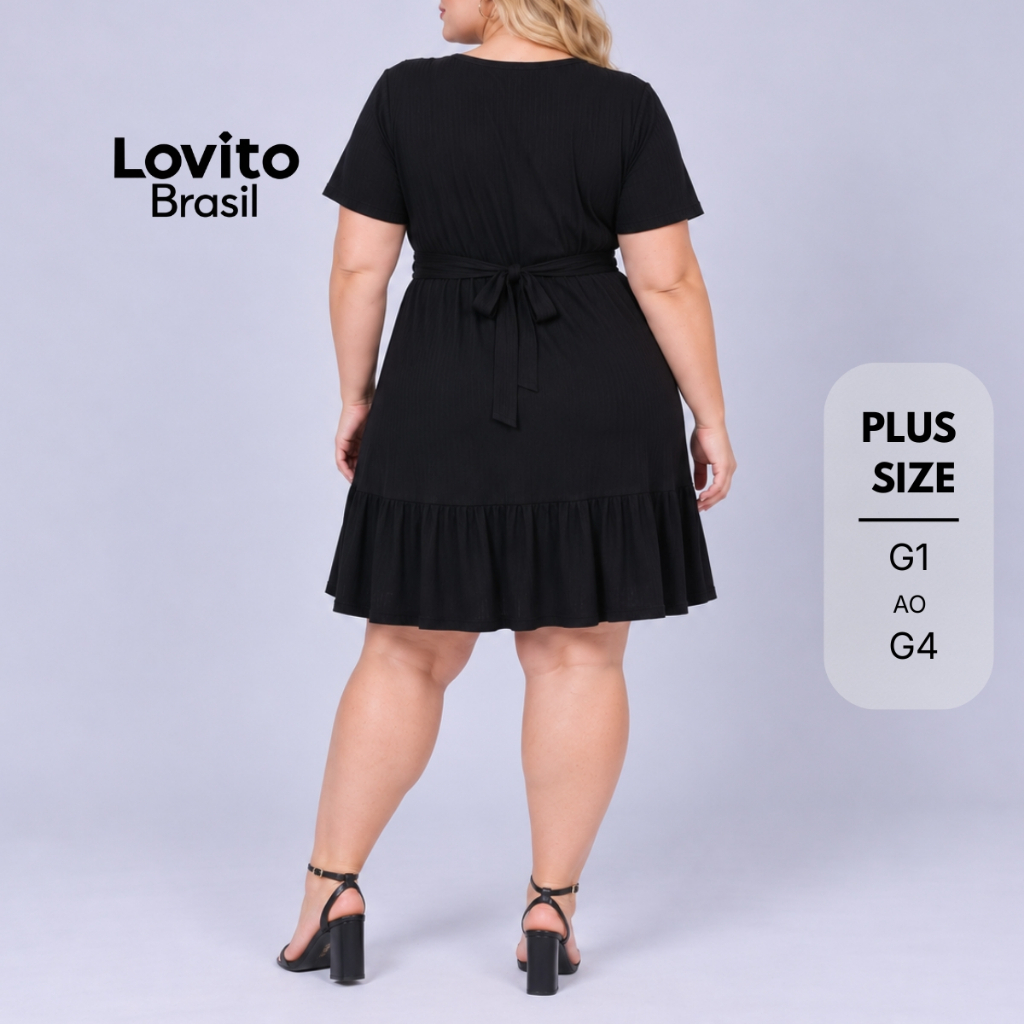 Lovito Vestido Plus Size Com Amarração Cintura DRB363BRL392 · foto 2