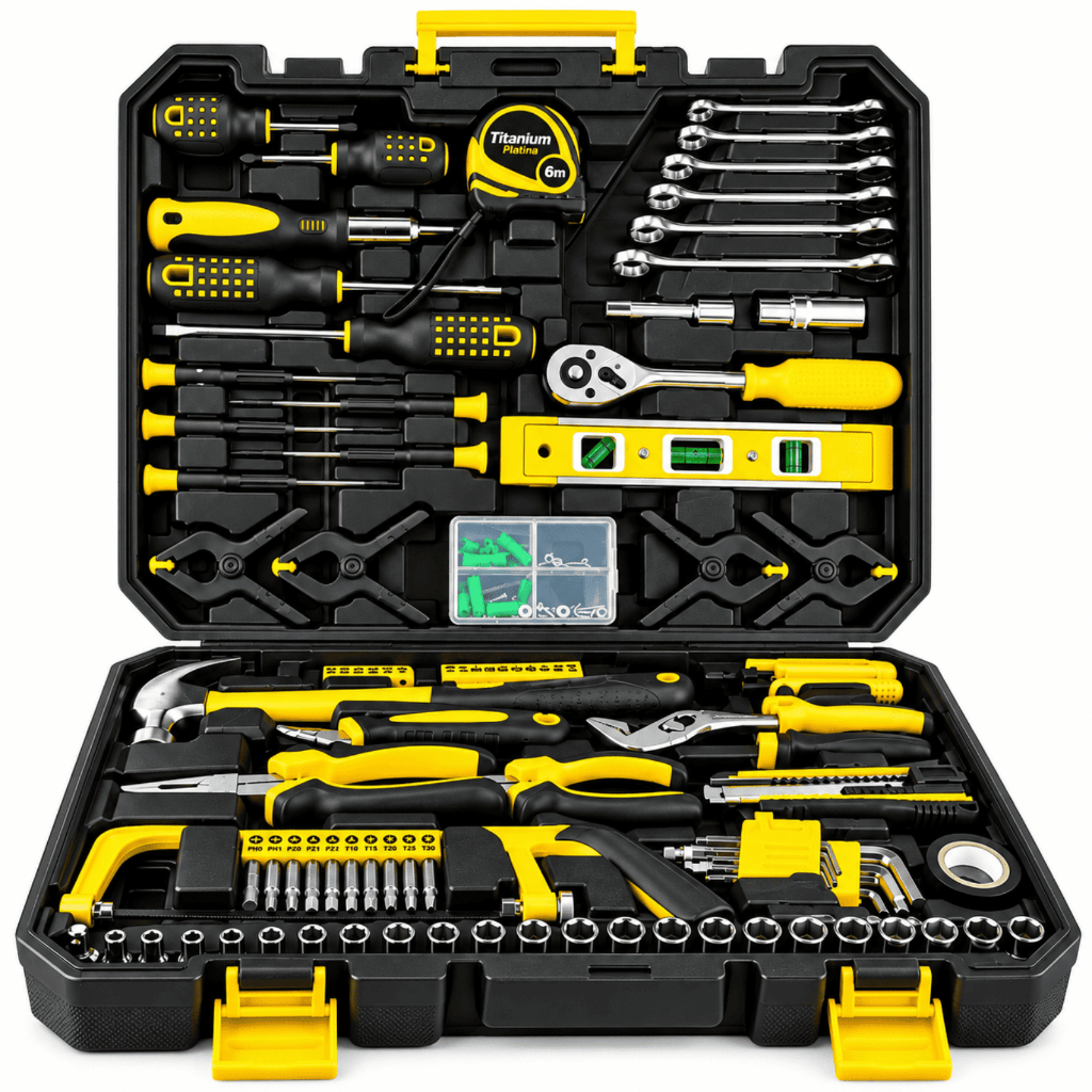 Kit 156 Peças Jogo de Ferramentas Cromo Vanádio Titanium Platina com Maleta