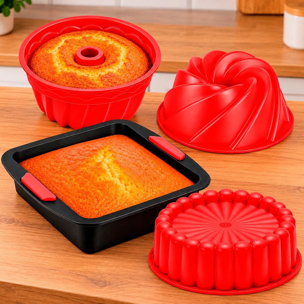 Kit 4 Forma Silicone Air Fryer Forno Antiaderente Jogo Assadeira Pudim Bolo Mini Cupcake Torta Suiça