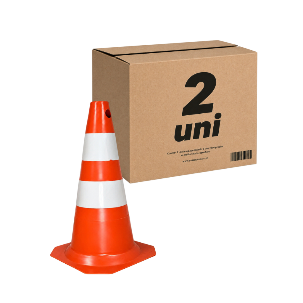 Kit 2 Cones de Sinalização 75cm Laranja e Branco Trânsito