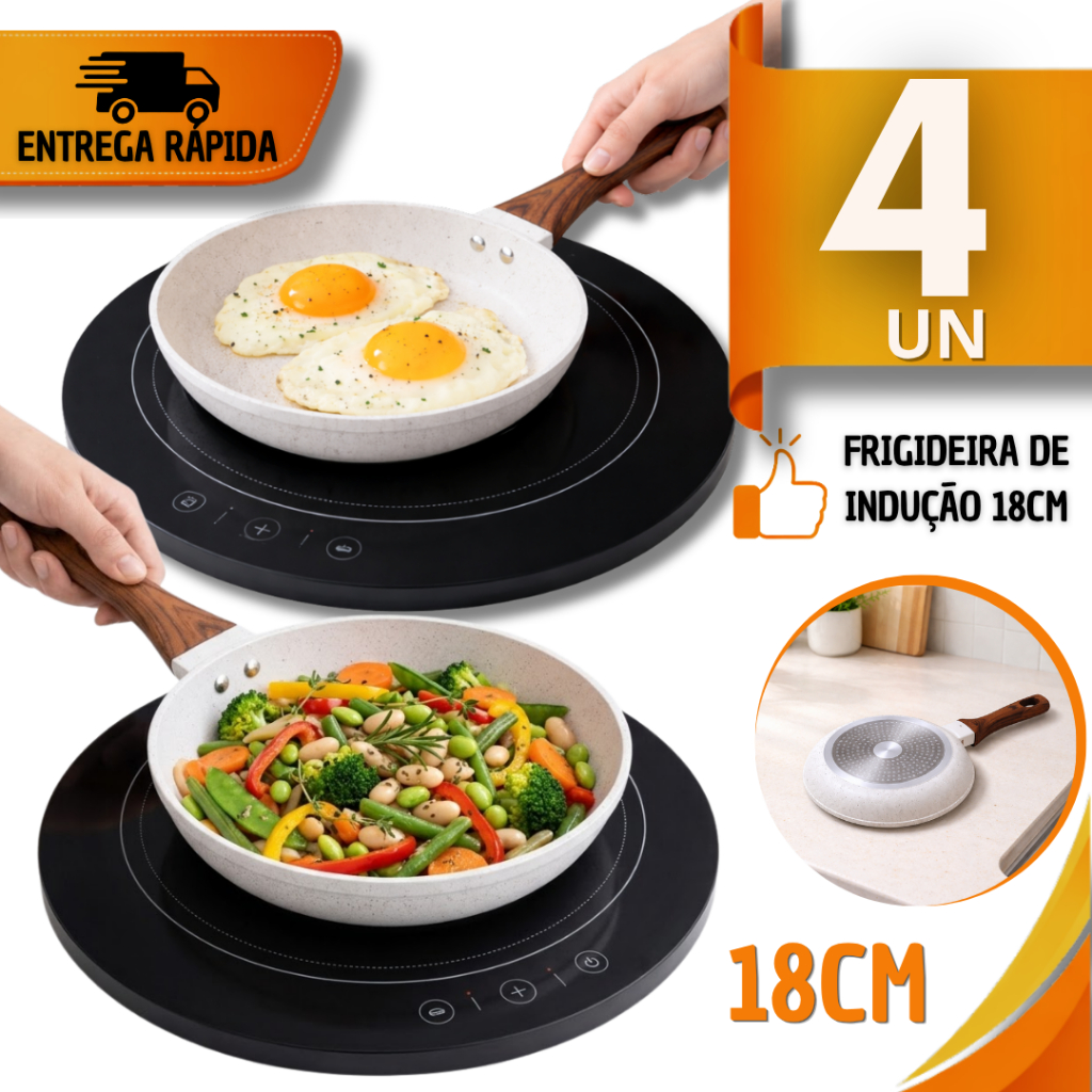 Combo Frigideira Antiaderente 18cm Indução Cerâmica Antiaderente Branca Menos Óleo Utensílios