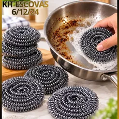 Esponja de Aço Inox Grossa para Limpeza Pesada Panela Fogão Churrasqueira Grill Esponja para panela encardida azulejo