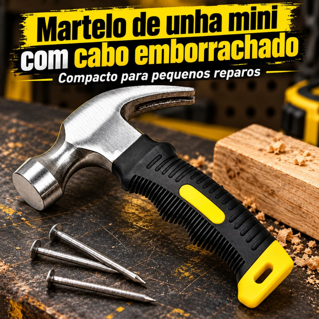 Martelo de Unha Mini com Cabo Emborrachado Antiderrapante, Compacto para Pequenos Reparos e Uso Doméstico