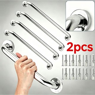 Kit 2 Suportes de Barra para Apoio de Corrimão de Segurança para Banheiro em Aço Inoxidável 40cm Suporte de Alça Acessib