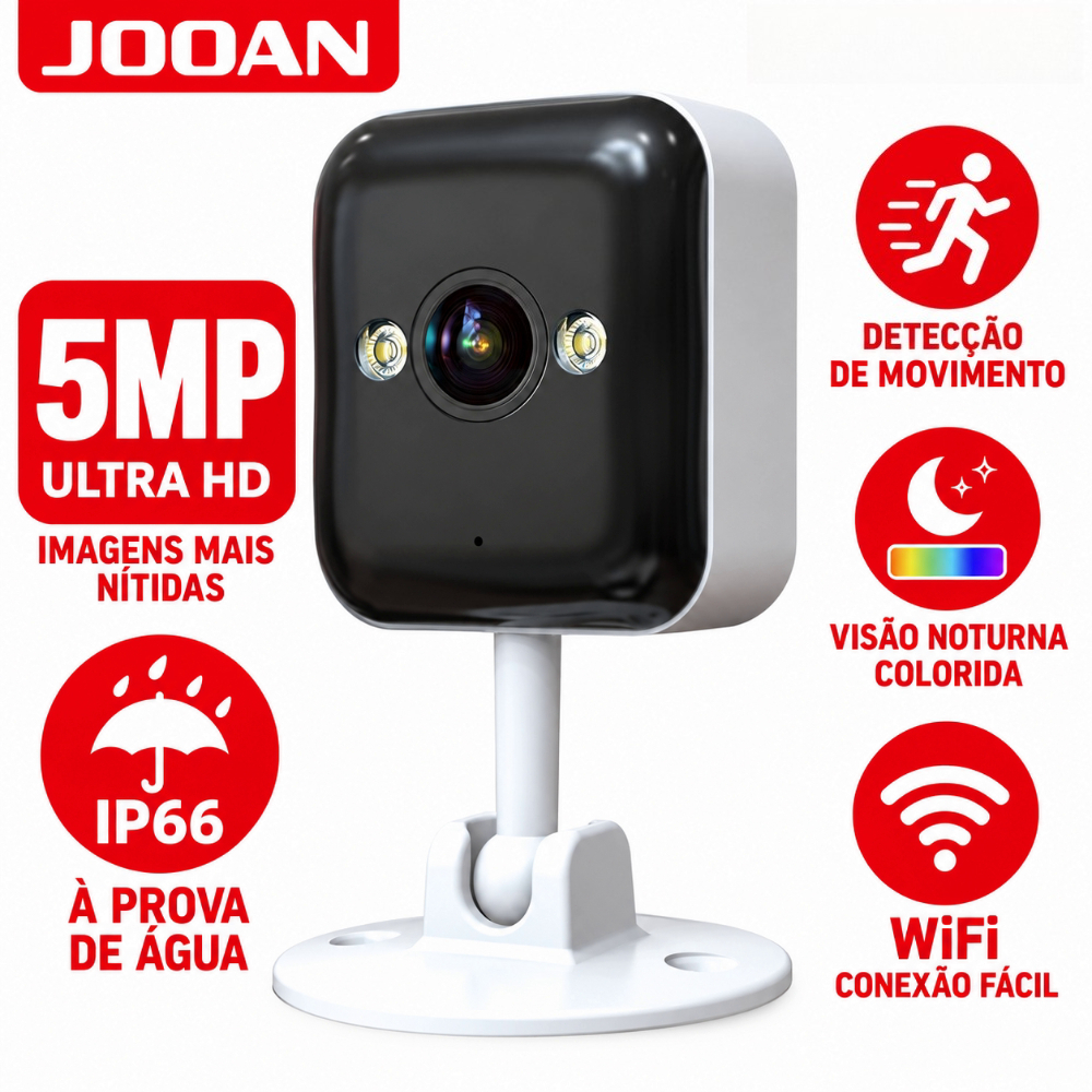 JOOAN Câmera de segurança Full HD 5MP Wifi com áudio, Visão Noturna e monitoramento de celular