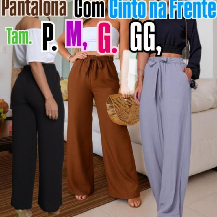 Calça Pantalona Viscolinho Premium Com Bolso Forrada e Cinto na frente  PROMOÇÃO