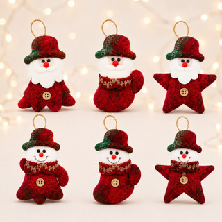 Kit Pendente de Natal em Pelúcia Papai Noel Boneco de Neve Enfeite Decoração Natalina