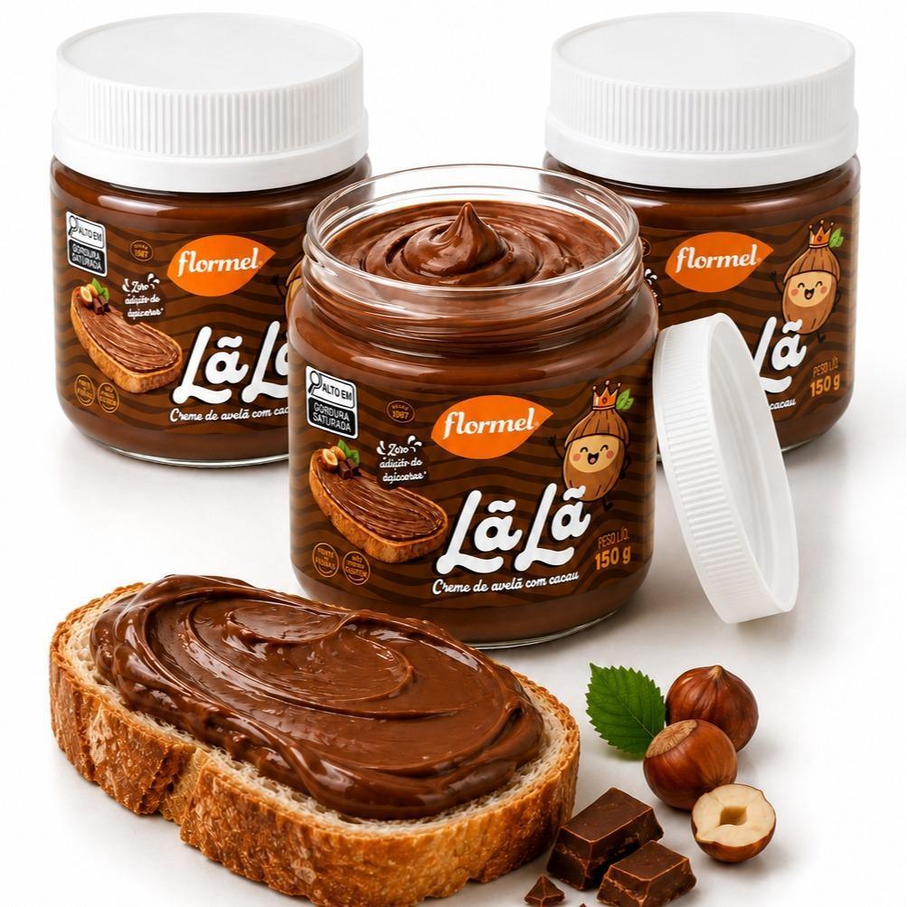 Kit 3 Creme de Avelã Lã Lã Zero Açúcar Sem Glúten Cacau Flormel 150 g