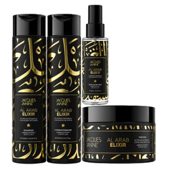 Kit Jacques Janine Al Arab Elixir Shampoo 300ml Condicionador 270ml Máscara 240g Spray Hair & Body 120ml