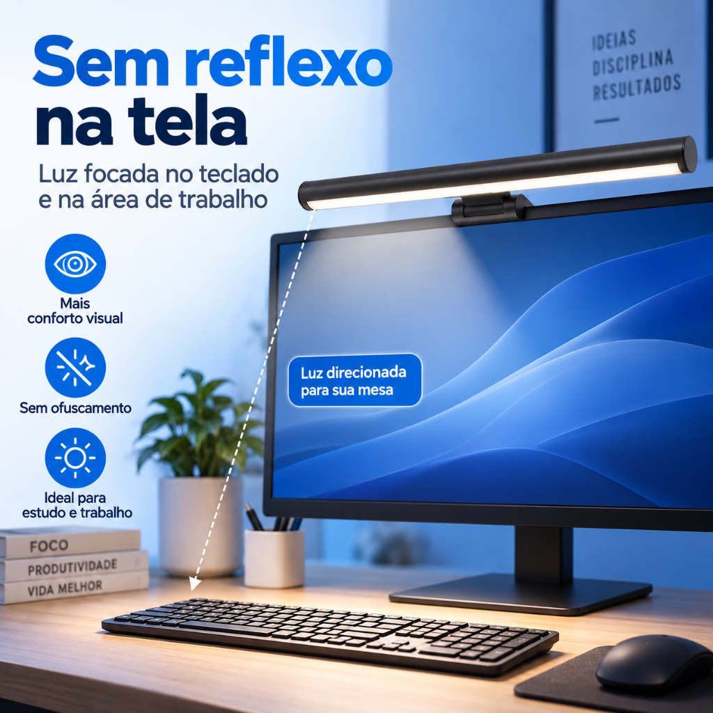 Lâmpadas Do Monitor 33/50cm Do Computador Desktop Pc Tela Led 3 Cor Regulável Lâmpadas PRETO