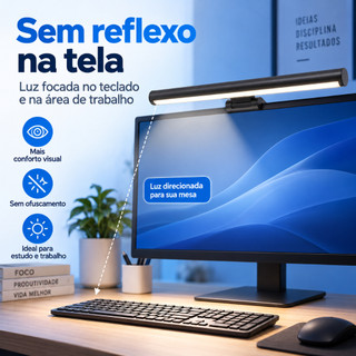 Lâmpadas Do Monitor 33/50cm Do Computador Desktop Pc Tela Led 3 Cor Regulável Lâmpadas PRETO