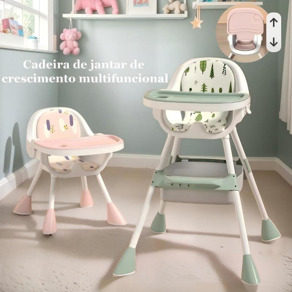 Cadeirinha de Alimentação Bebê 3 em 1 Dobrável Segura, Suporta 60KG Estrutura Triangular, Rodinhas e Bandeja Removível