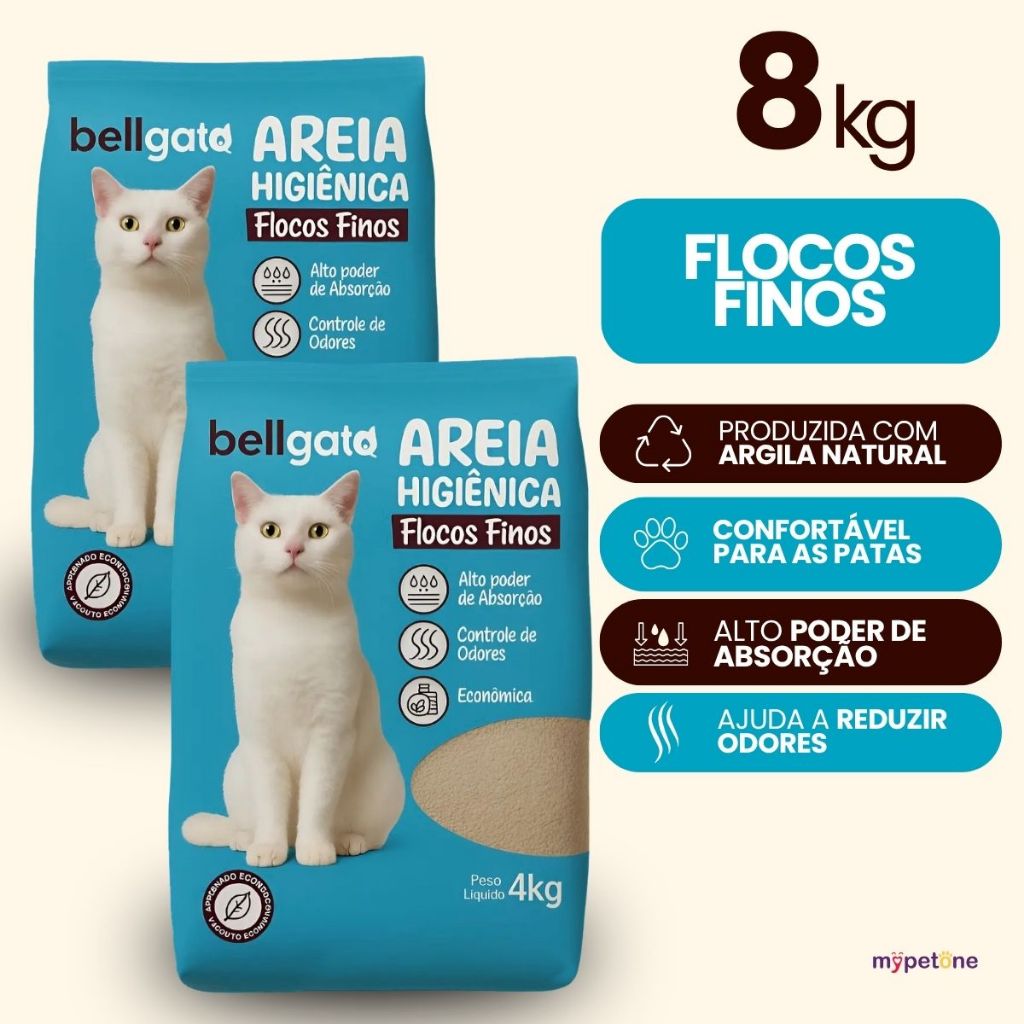 2 Areia Higiênica Bellgato Flocos Finos - 4kg