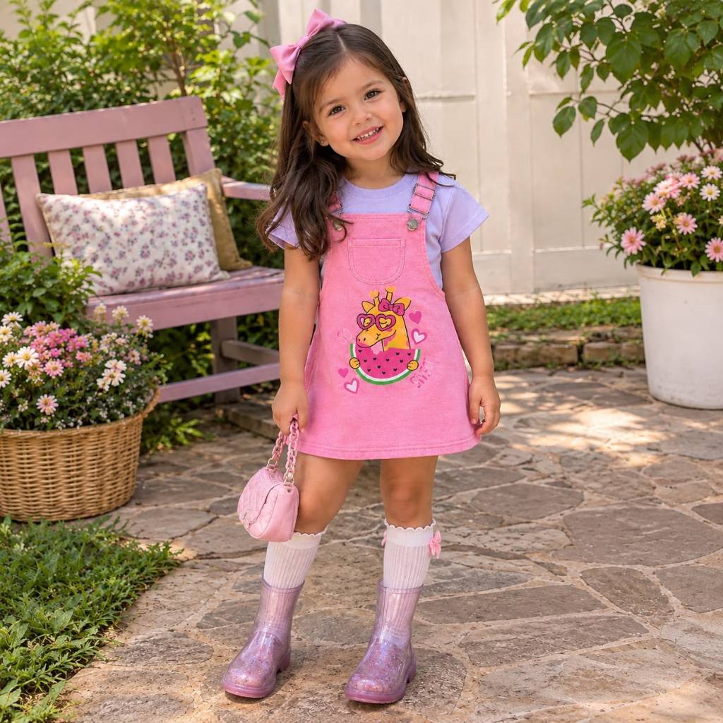 Jardineira Infantil Menina com Blusa | Conjunto Feminino Estampado