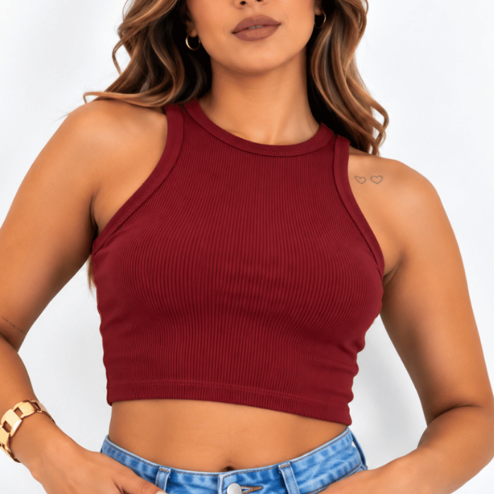 Regata Feminina Cropped Canelada Blusinha Básica Justinha Tamanho Único Confortável Casual Moda Verão
