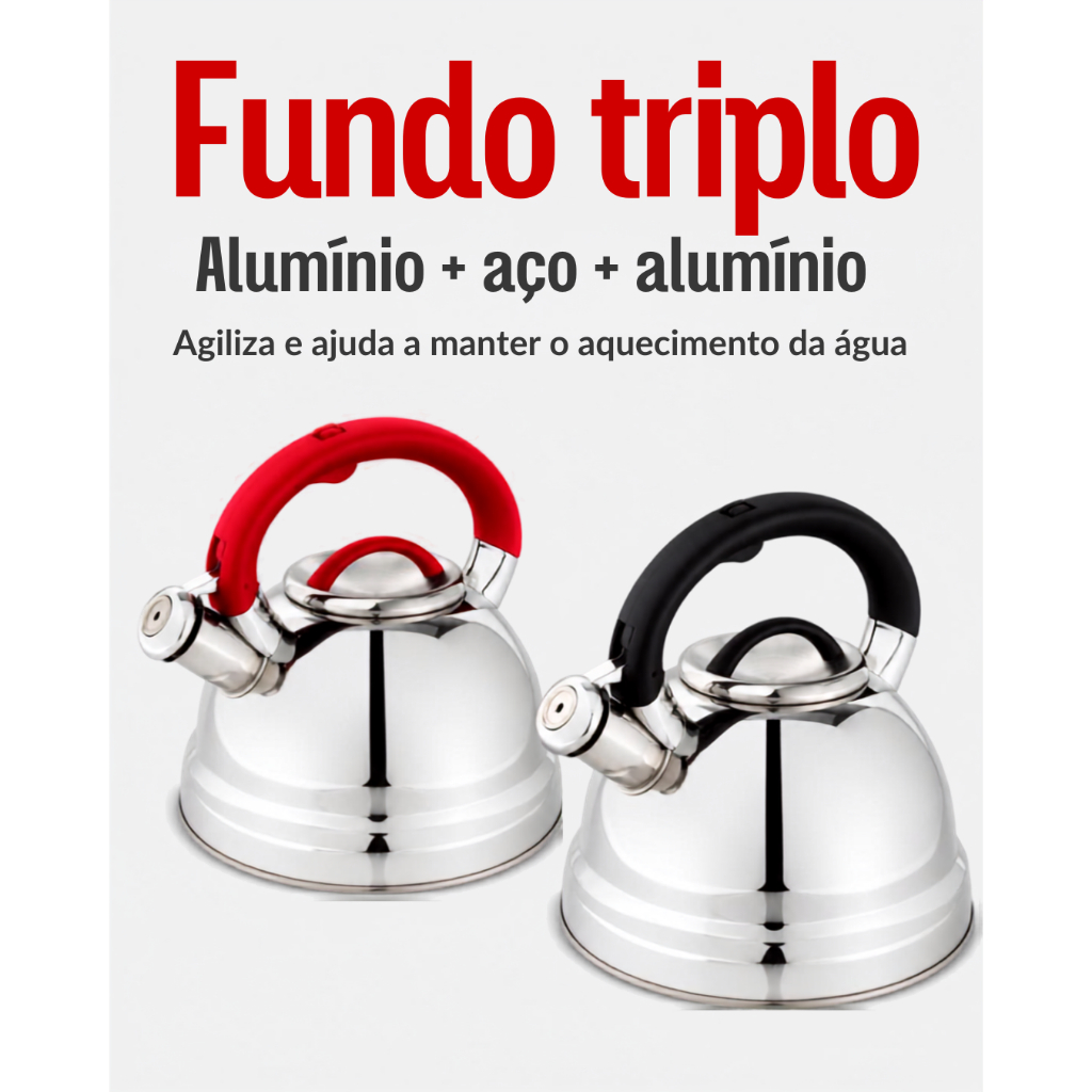 Chaleira Mor Fundo Triplo Dilleta 3L Preta ou Vermelha Oferta Grande 3 Litros
