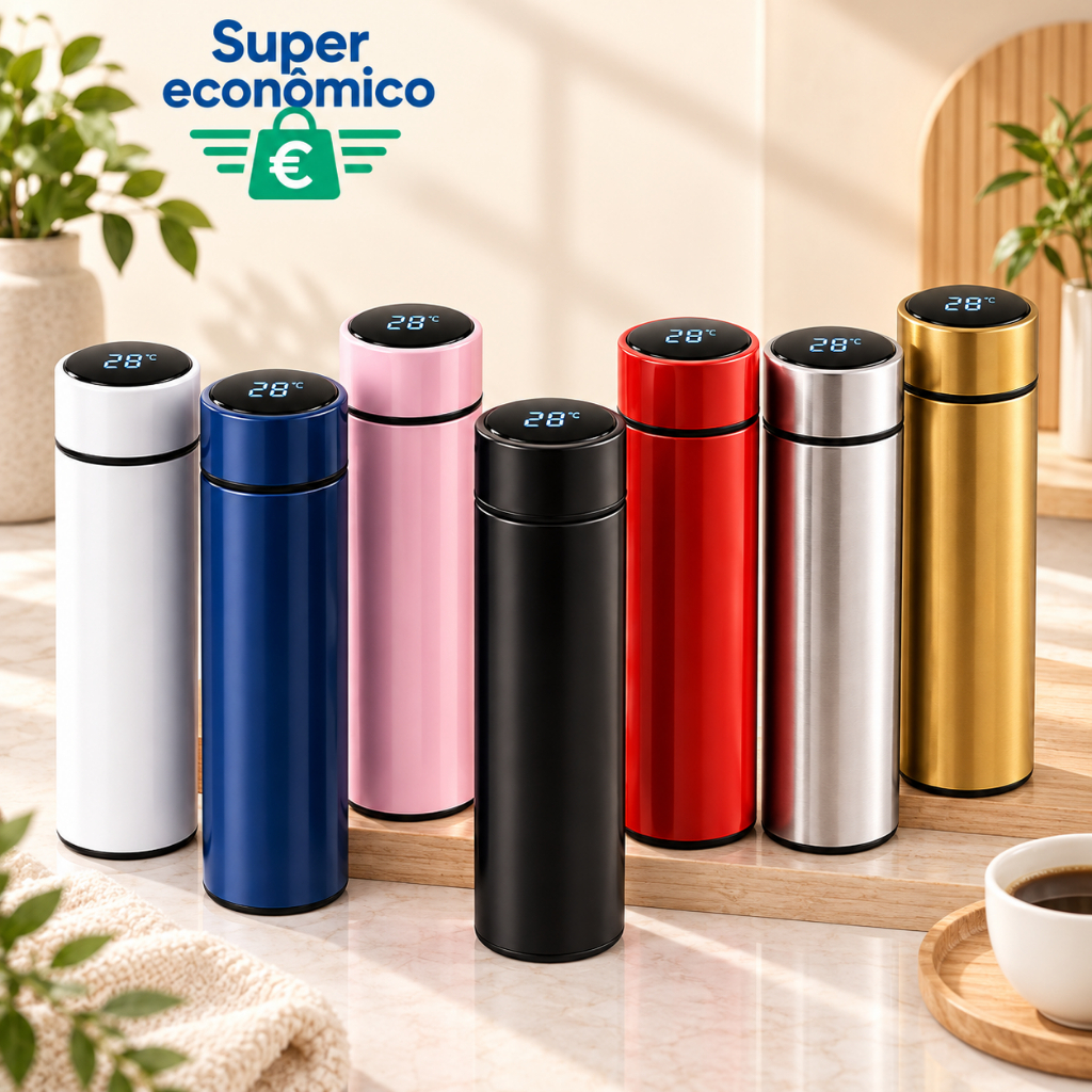 Garrafa Térmica Inteligente com Display de Temperatura, Garrafa de Aço Inox com Isolamento a Vácuo, para Bebidas Quentes