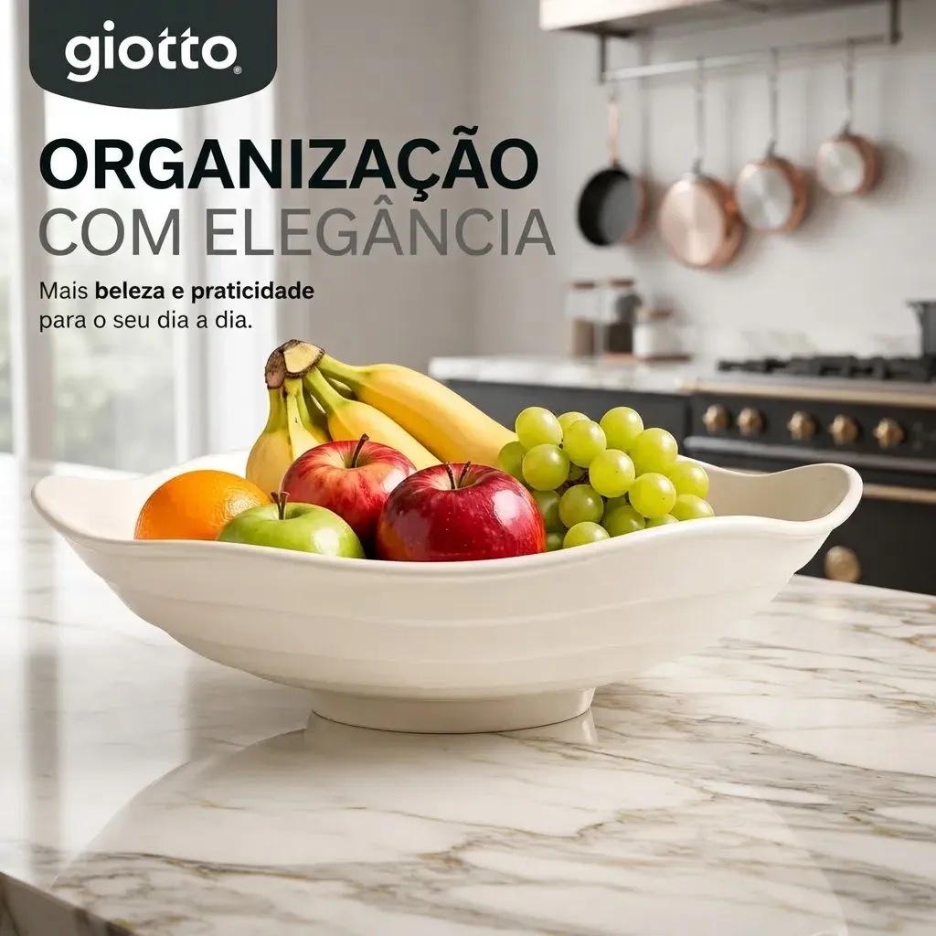 Fruteira de Mesa Off White Organizador Frutas Organização Cozinha Armazenamento Moderno Multiuso