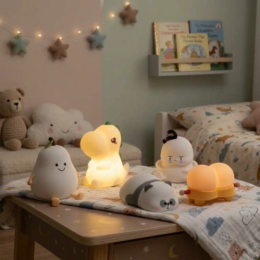 Luminária Noturna De Silicone Fofo Dinossauro / Pera / Panda Touch Abajur Silicone LED Recarregável