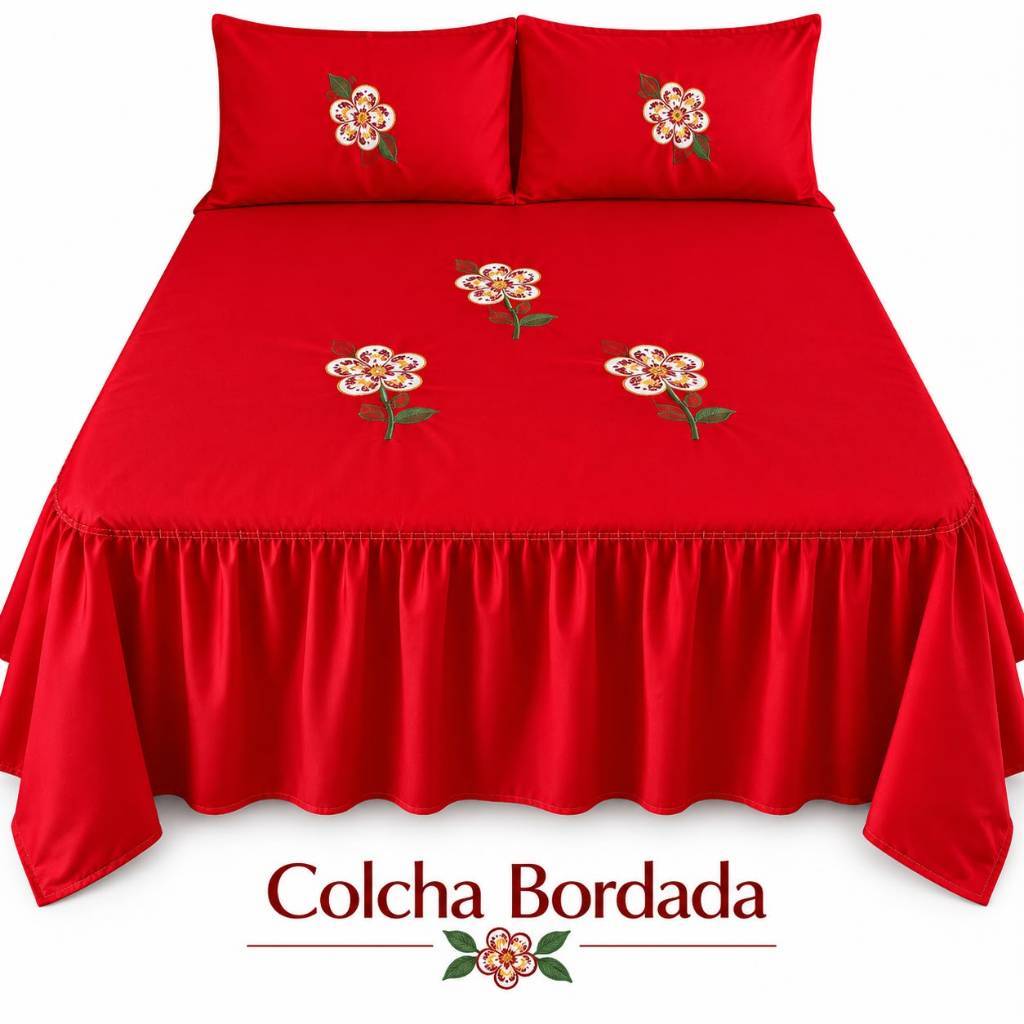 Colcha Casal Bordada Cama Casal Box 3 Peças