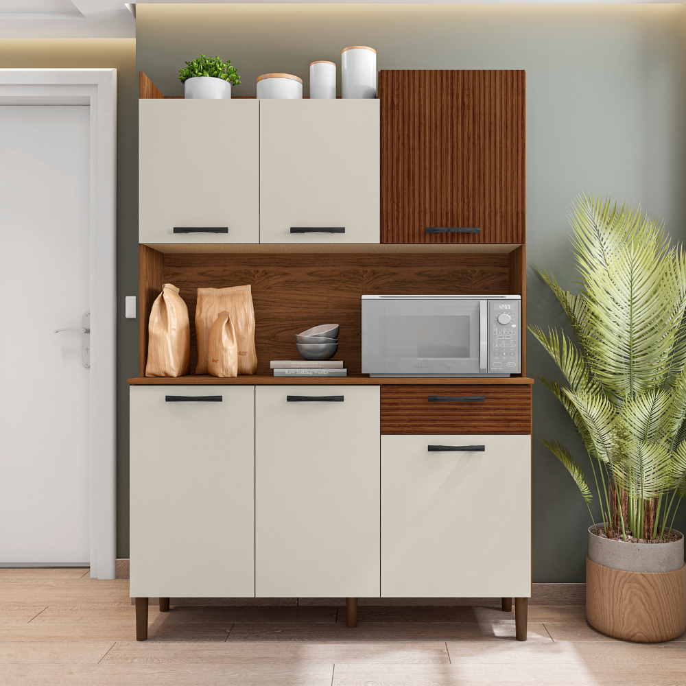 Armário de Cozinha Pequeno 6 Portas 1 Gaveta Genova Kits Paraná