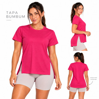 Camiseta Dry Fit Feminina Tapa Bumbum Alongada Sobre Legging
