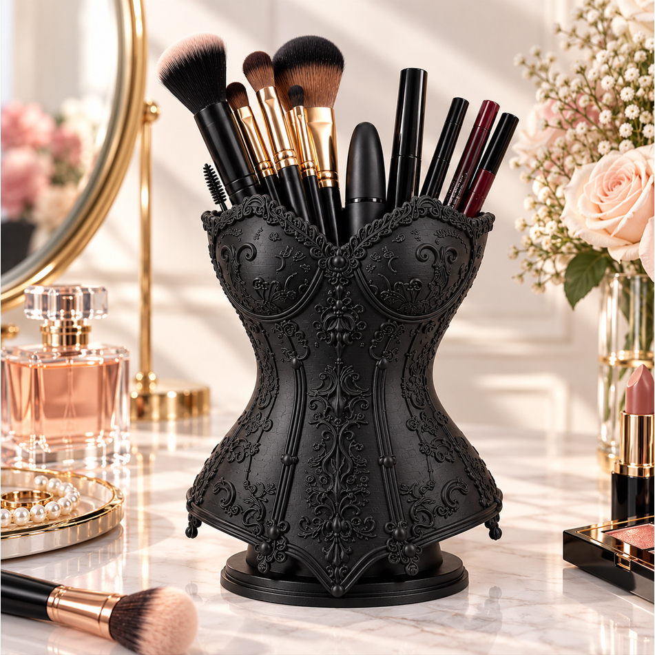 Organizador de Maquiagem Corset Gotico Veneziano Porta Pinceis Canetas Batons Decoracao Elegante Premium Luxo