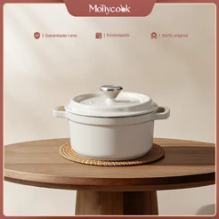 Mollycook Panela Caçarola de Ferro Fundido Esmaltado Com Tampa 22cm/24cm Branco