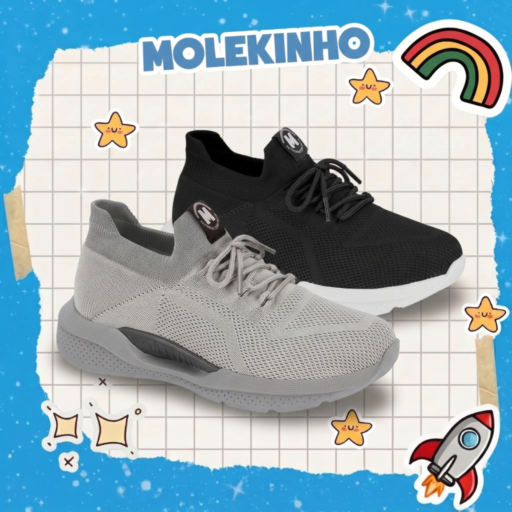 Tênis Menino Infatil Molekinho Juvenil Casual Knit Calce Fácil Confortável Original