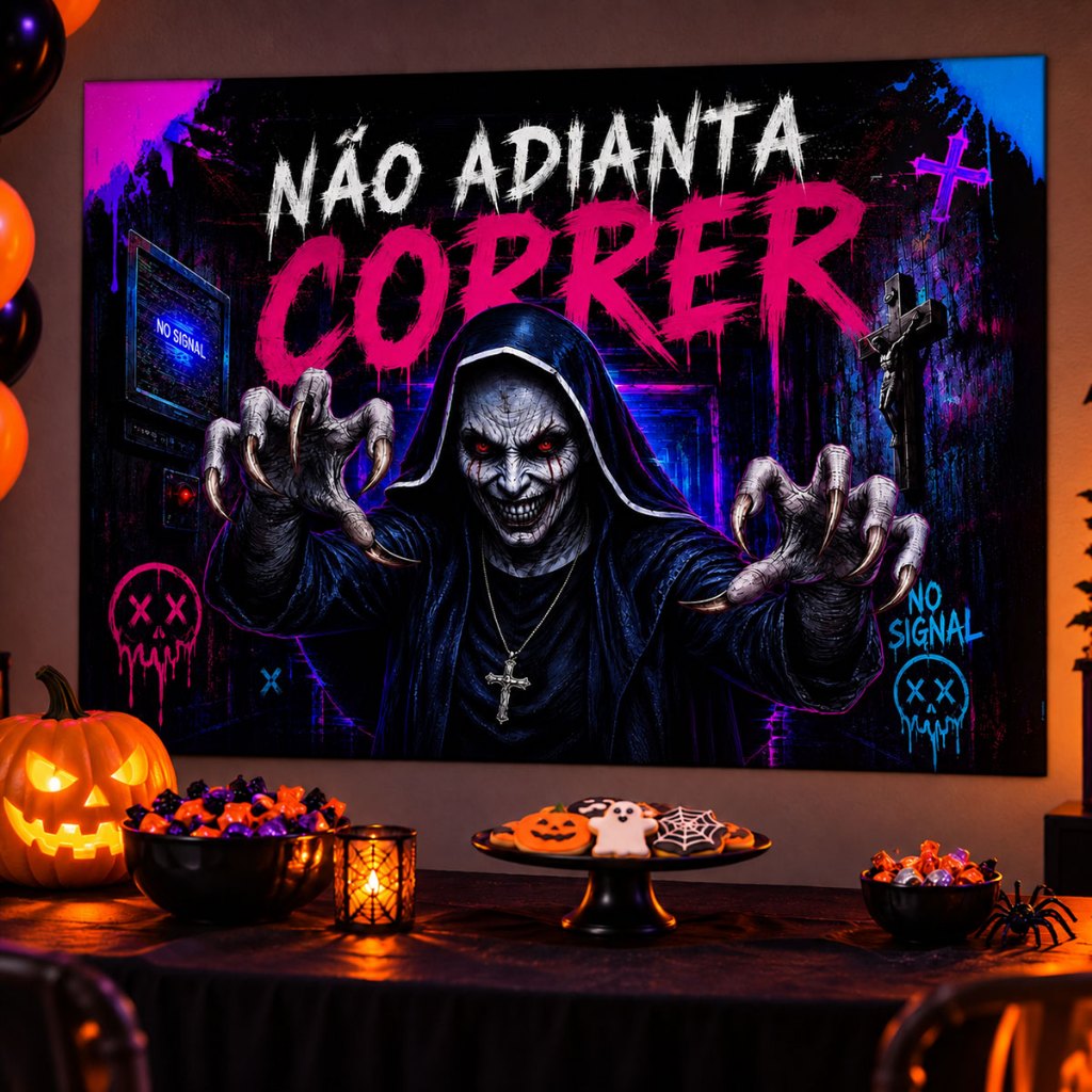 Painel Halloween Decoração Festa Dia das Bruxas Retangular Horizontal Tecido Sublimado · foto 2