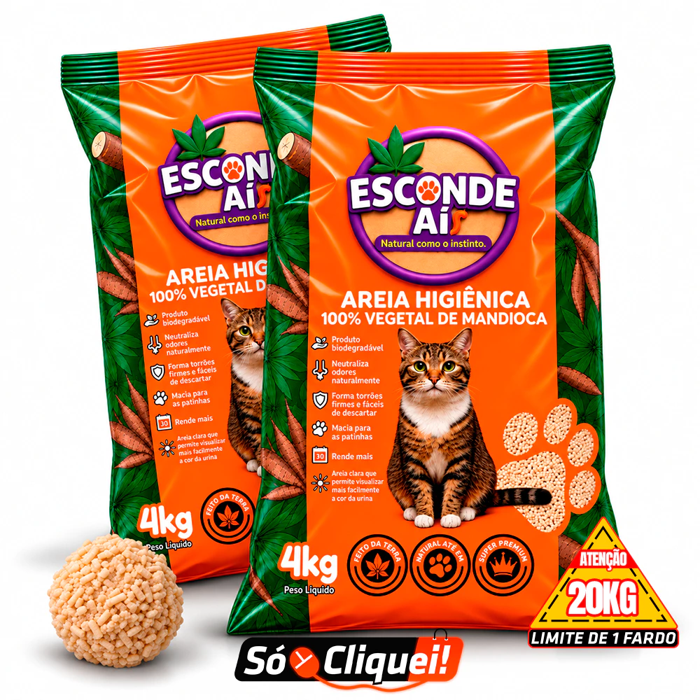 Kit 2 Pacotes Areia Sanitária de Mandioca Para Gato Esconde Aí Granulado Higiênico Biodegradável Evita Odores