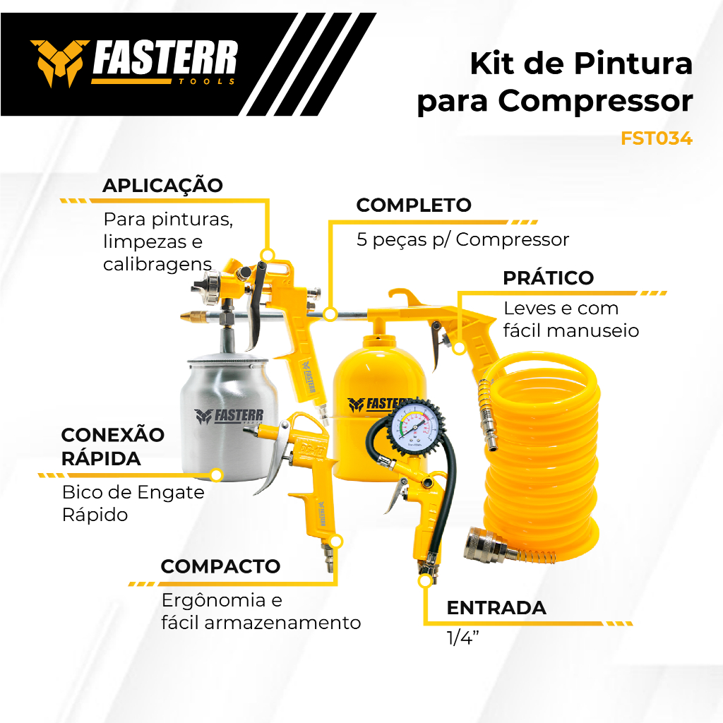 Kit Acessórios Para Compressor 5 Peças com Caneca FST034 - FASTERR · foto 2