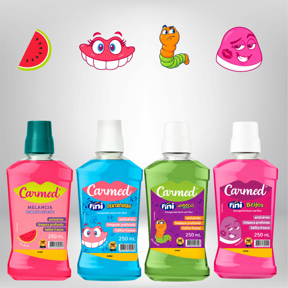 Carmed Enxaguante bucal fini beijos, dentaduras, malancia e minhocas 250ml