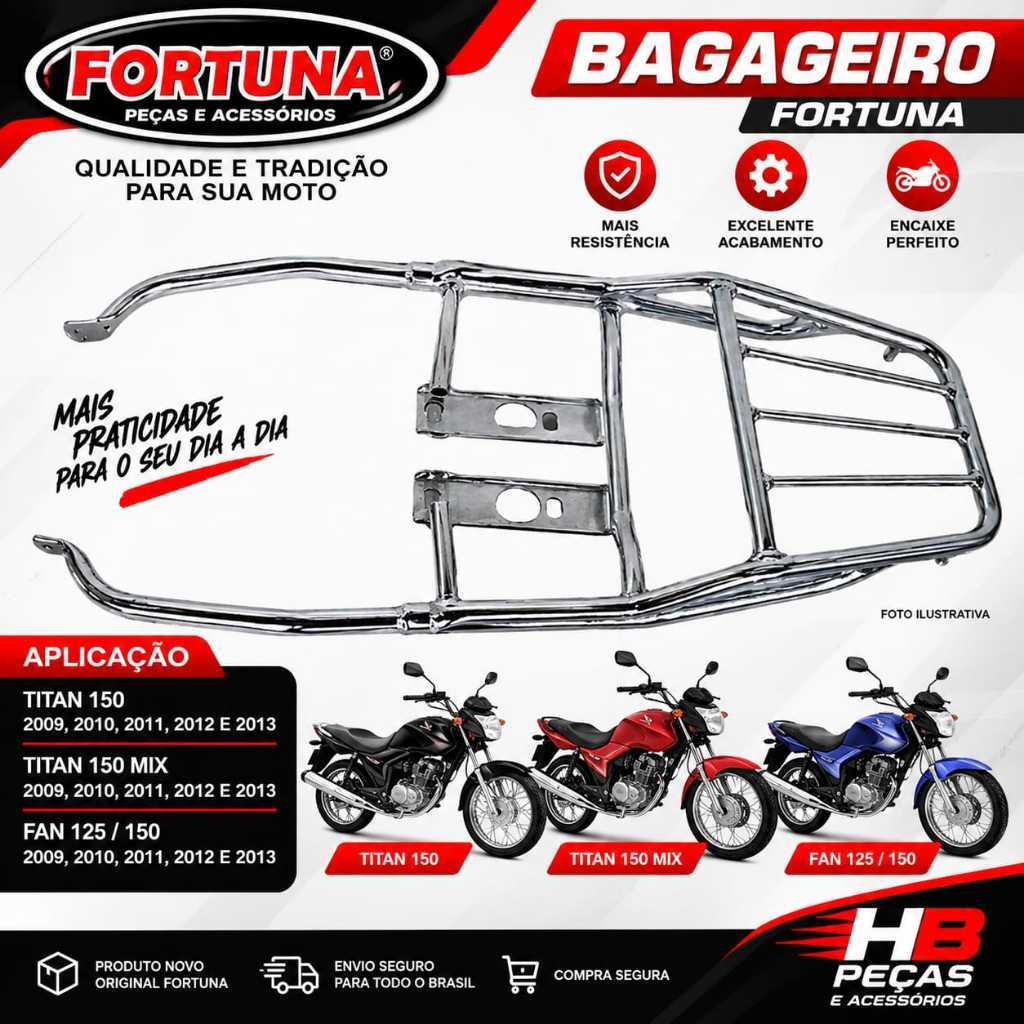 Bagageiro Longo Fortuna Titan Fan 125 E 150 2009 A 2013 Reforçado para Bauleto