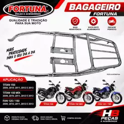 Bagageiro Longo Fortuna Titan Fan 125 E 150 2009 A 2013 Reforçado para Bauleto