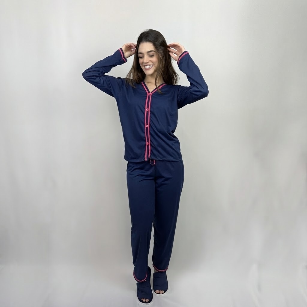 Pijama Feminino Americano Manga Longa / Pijama Blogueirinha / Pijama de Botão