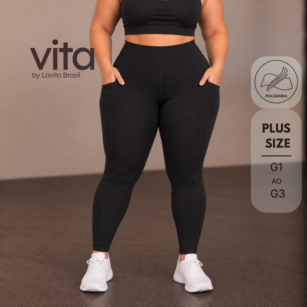 Lovito Vita Calça Legging Esportiva Feminina com Cós Largo Plus Size SPB22902320