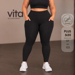Lovito Vita Calça Legging Esportiva Feminina com Cós Largo Plus Size SPB22902320